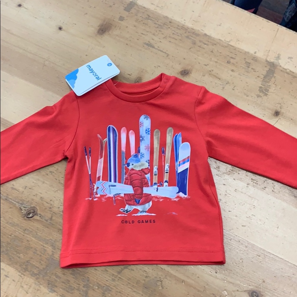 Baby boy long sleeve tee with ski graphic